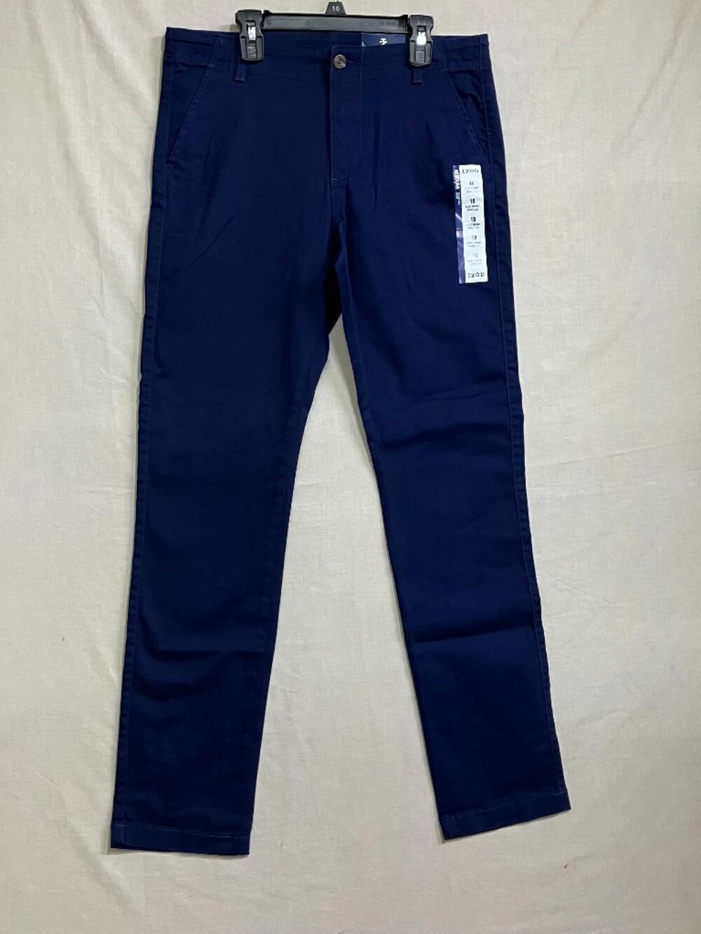 Izod Flat Front Chino Pants Men's Size 18 Navy Stretch Adjustable Waist Pockets